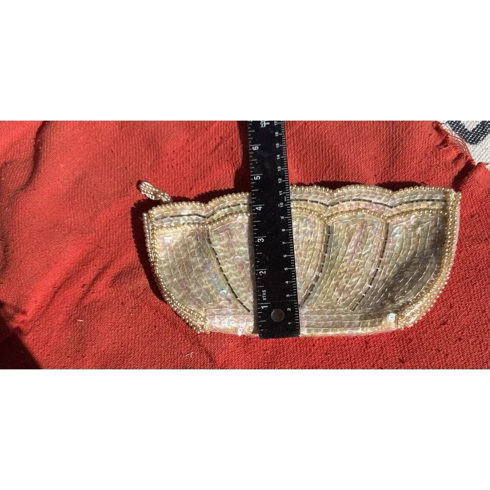 Vintage La Regale Iridescent Sequin Clutch Pearl Beaded Evening Bag Japan